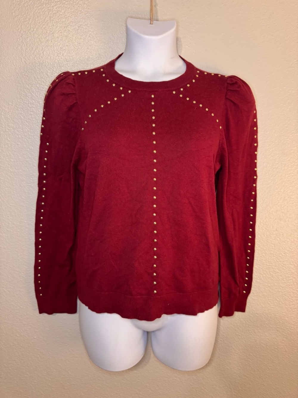 Belldini Red Studded Puff Sleeve Sweater Women’s Large